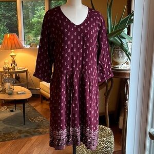 Garnet Hill Red Mini Sundress with Dolman Sleeves and V-Neck